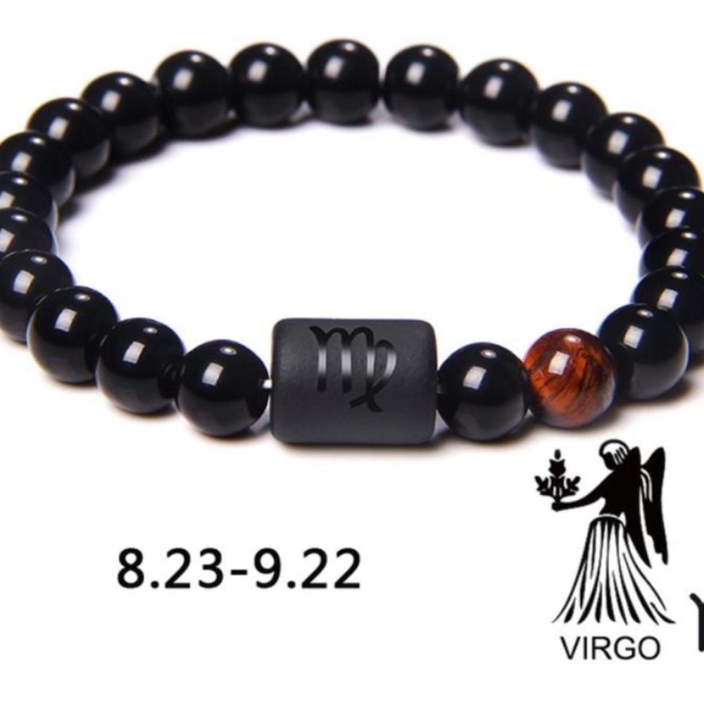 Virgo Zodiac Black Bracelet with Tiger Eye